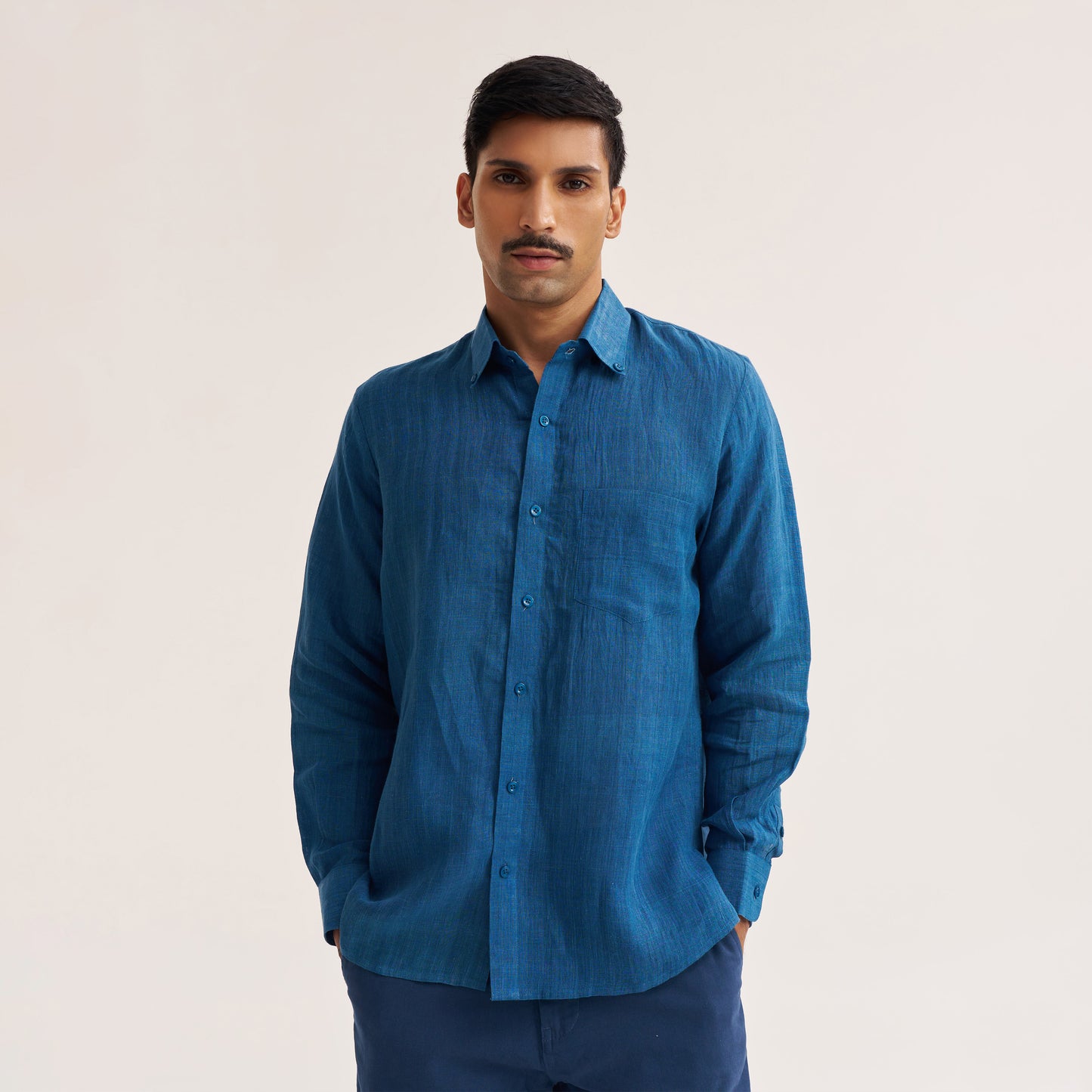 Men's cotton shirt with green and off white checks