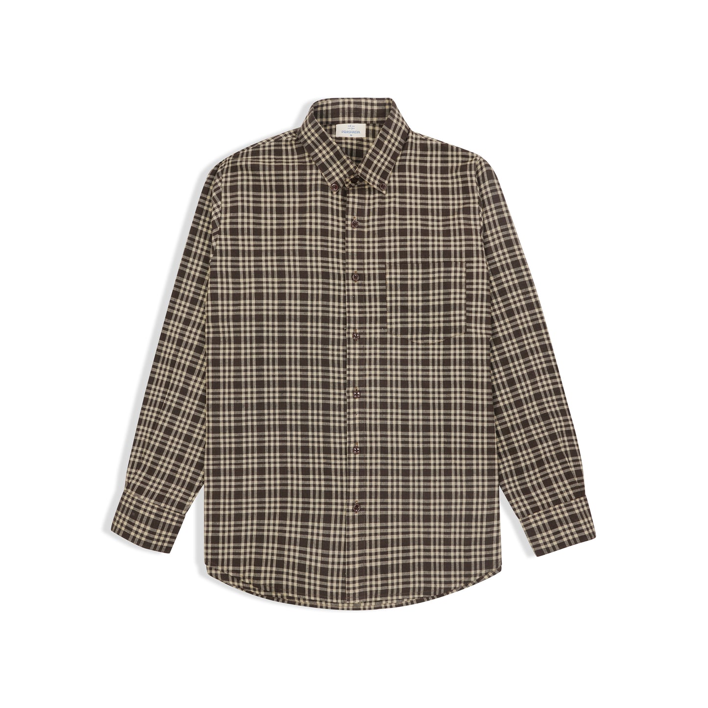 REGULAR FIT DARK BROWN CHECK COTTON SHIRT