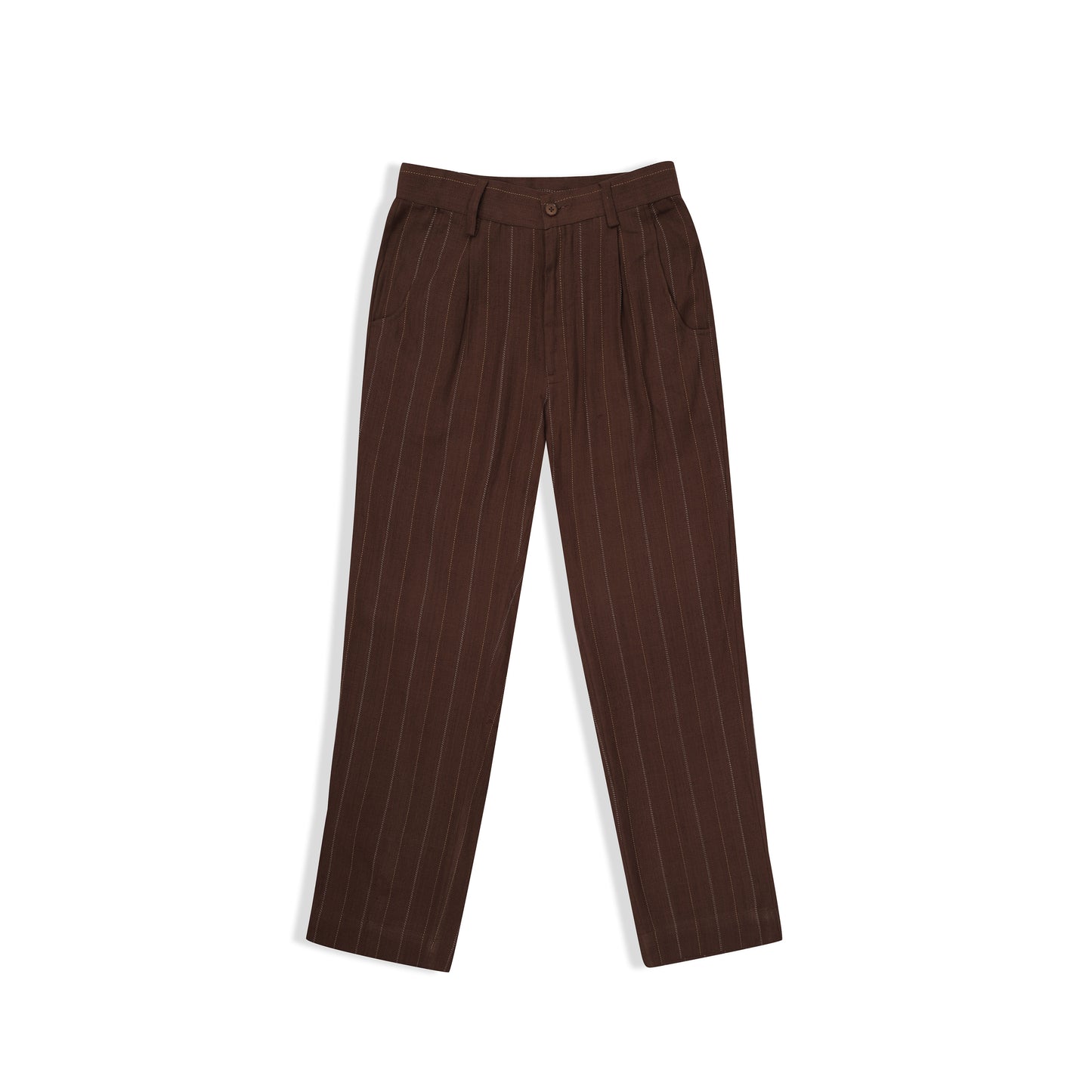 STRAIGHT-FIT RUST BROWN MULTI COLOUR STRIPES HANDWOVEN COTTON TROUSERS