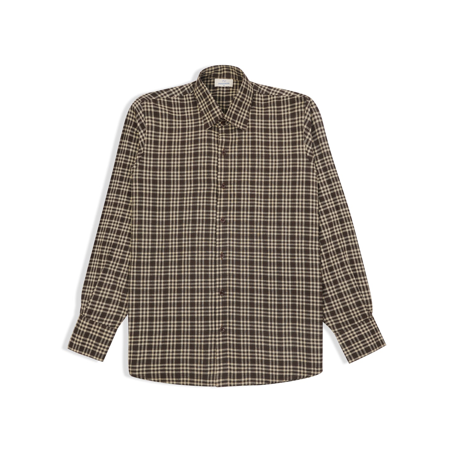 Back view of dark brown handwoven cotton shirt