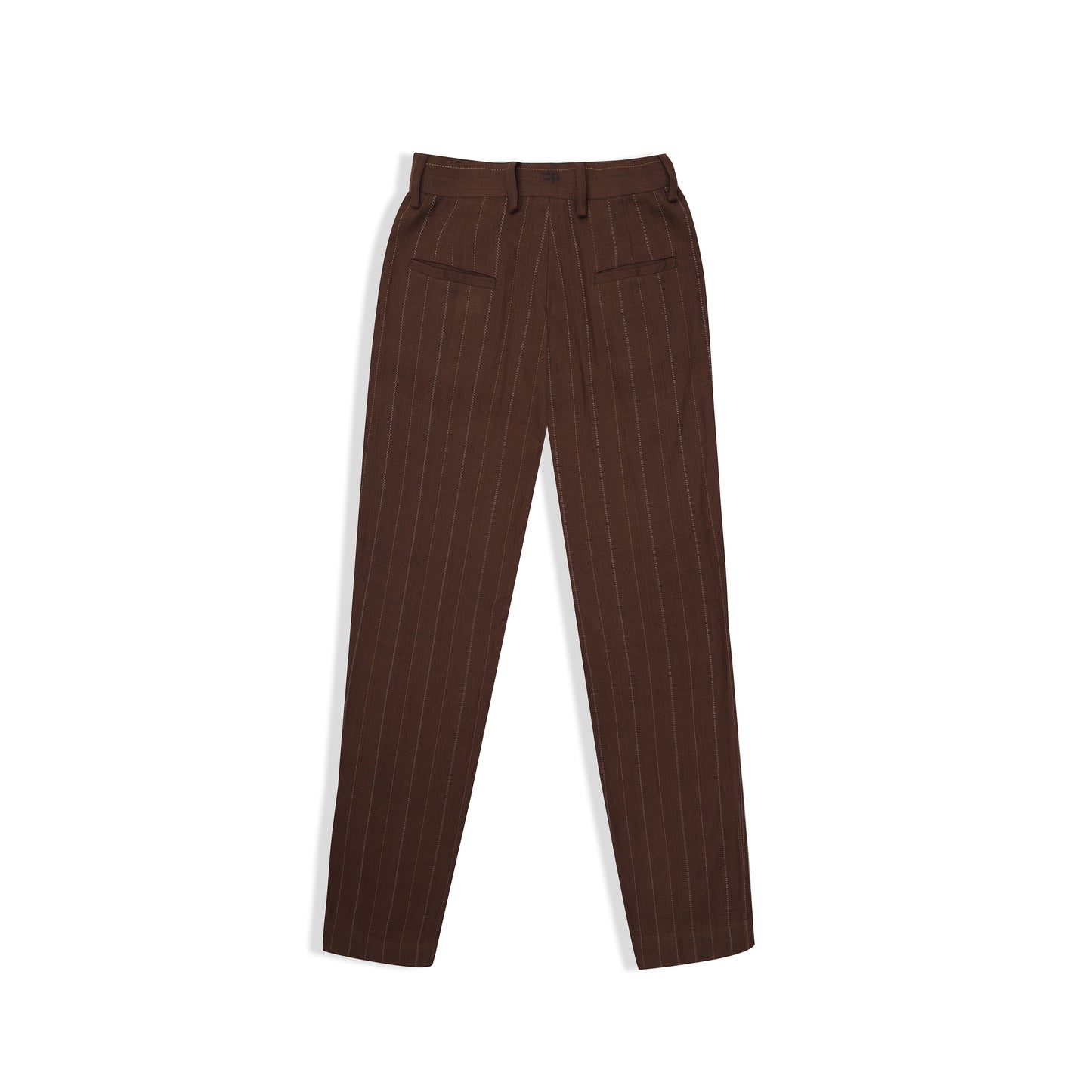 STRAIGHT-FIT RUST BROWN MULTI COLOUR STRIPES HANDWOVEN COTTON TROUSERS