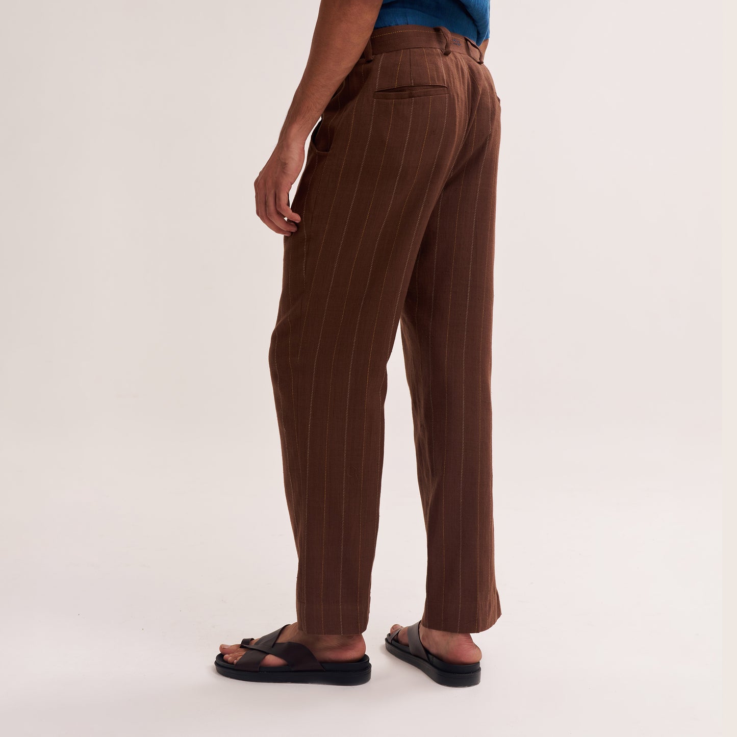 Rust brown base with vertical multi colour stripes close-up Khadi Pants For men