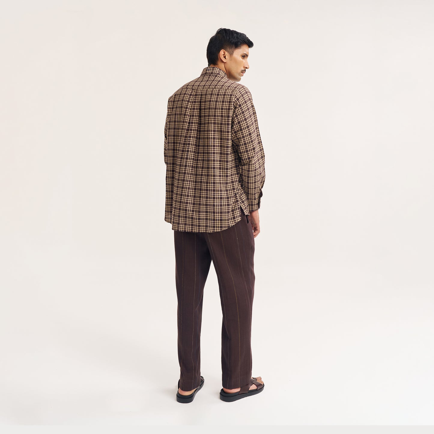 REGULAR FIT DARK BROWN CHECK COTTON SHIRT