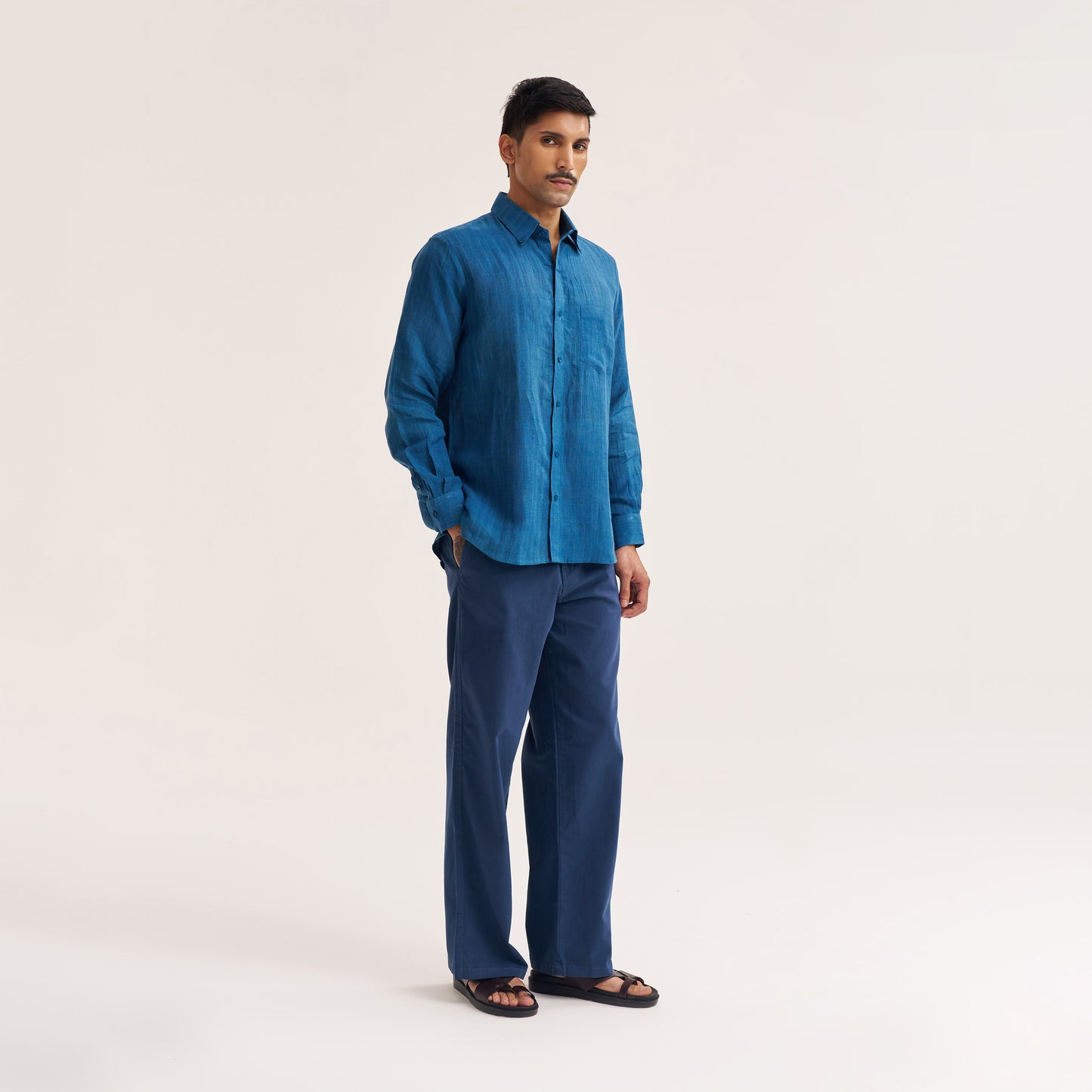 Indigo Blue Shirt | Regular fit off white and green check cotton shirt front view