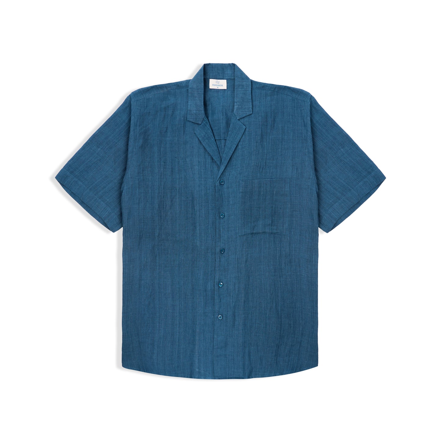 RELAXED FIT INDIGO LINEN SHIRT WITH NOTCH COLLAR