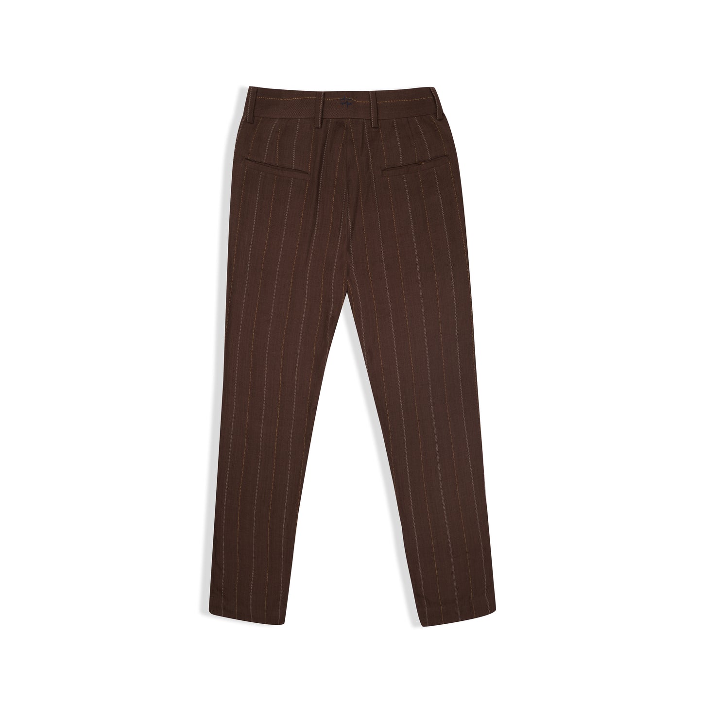 TAPERED FIT RUST BROWN MULTI COLOUR STRIPE HANDWOVEN COTTON TROUSERS