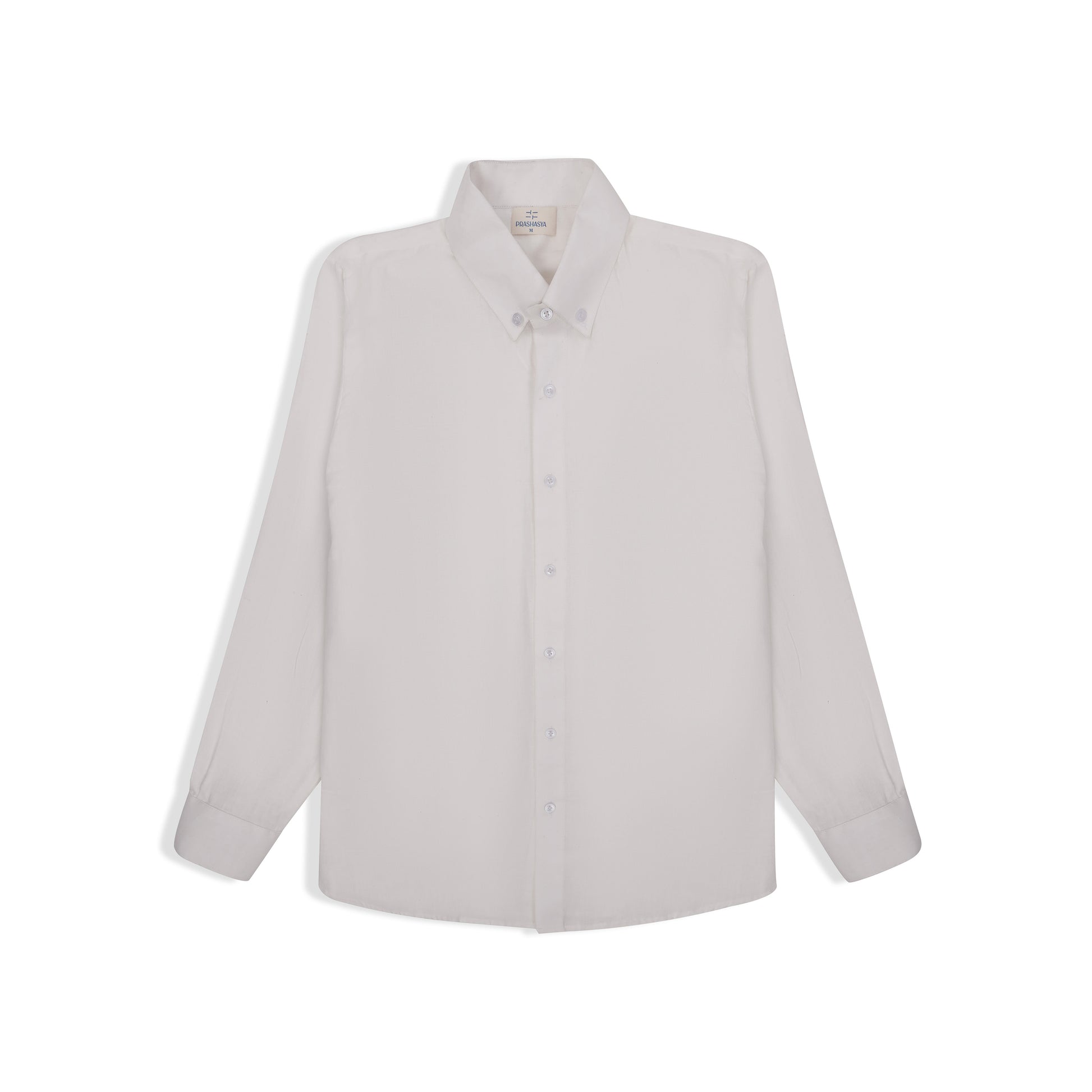 Slim fit white handwoven cotton shirt front view
