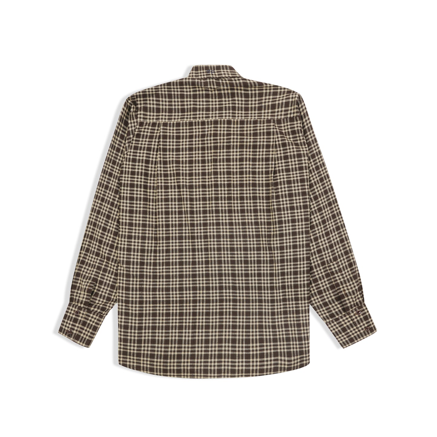 RELAXED FIT DARK BROWN CHECK HANDWOVEN COTTON SHIRT