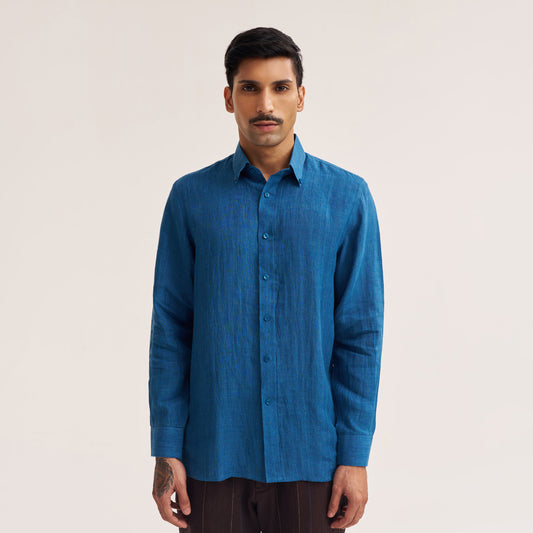 SLIM FIT INDIGO LINEN SHIRT