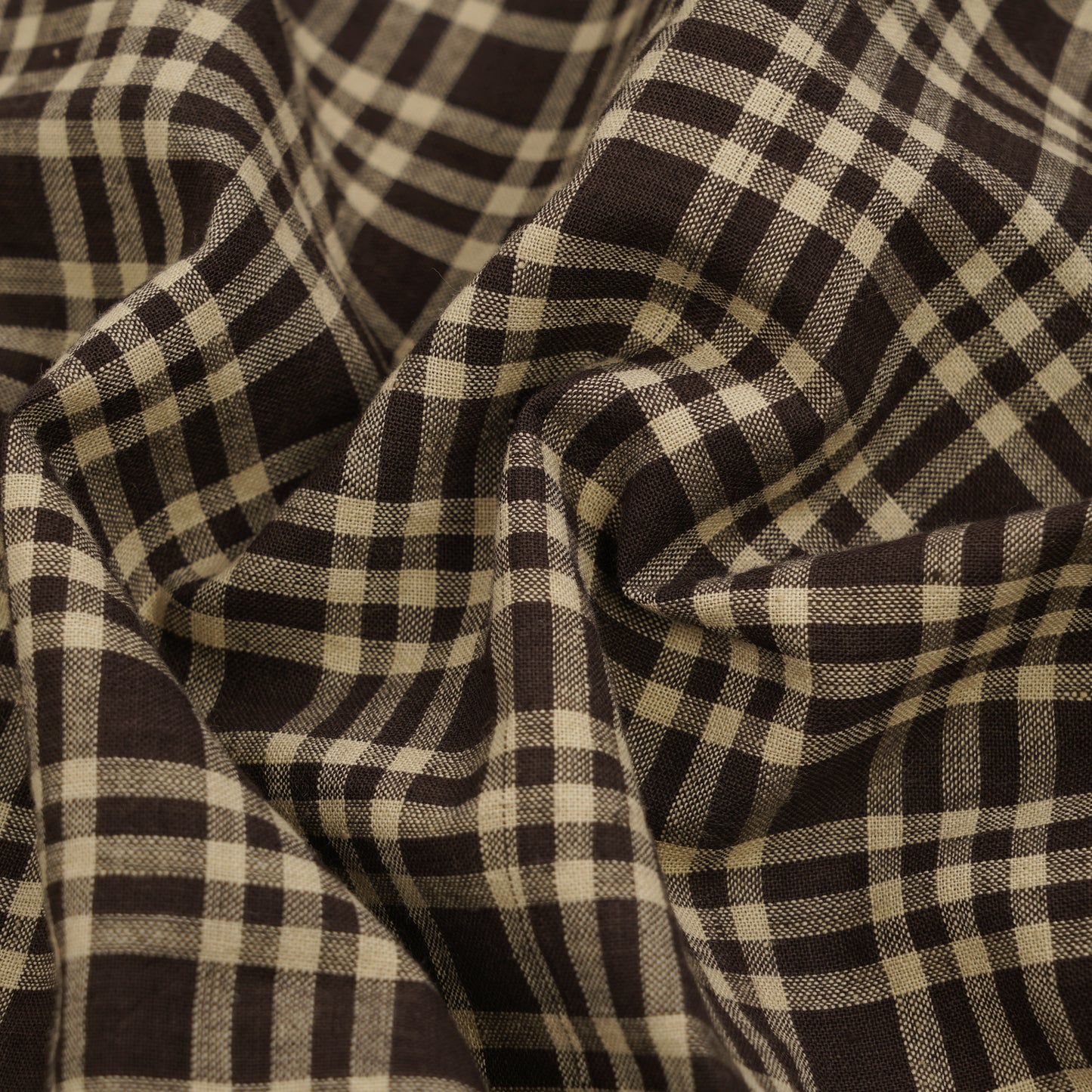 RELAXED FIT DARK BROWN CHECK HANDWOVEN COTTON SHIRT