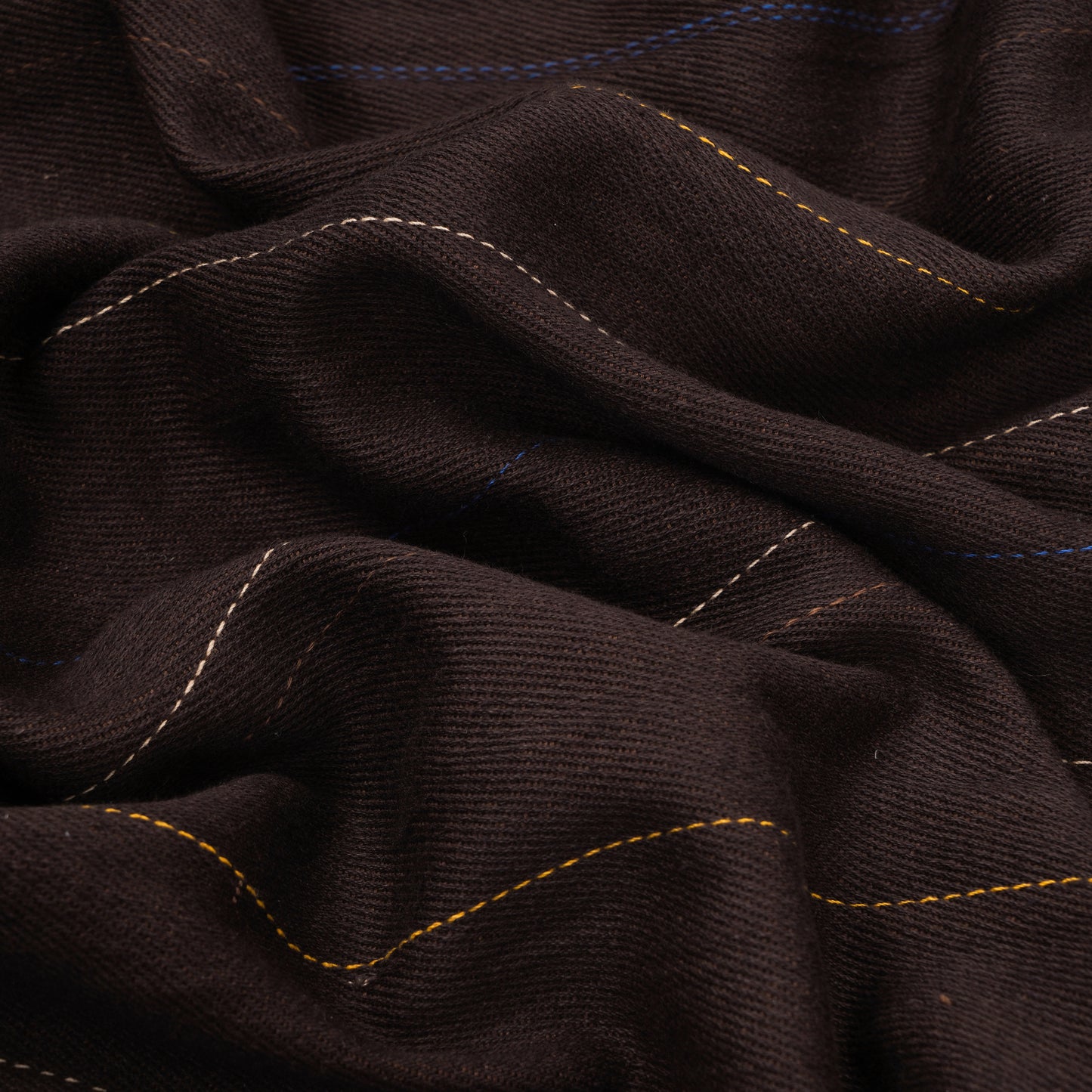 RELAXED FIT DARK BROWN MULTI COLOUR STRIPE HANDWOVEN COTTON SHIRT