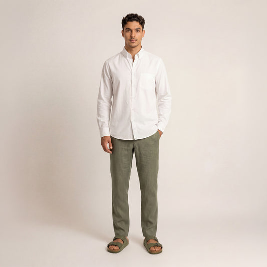 REGULAR FIT WHITE HANDWOVEN COTTON SHIRT