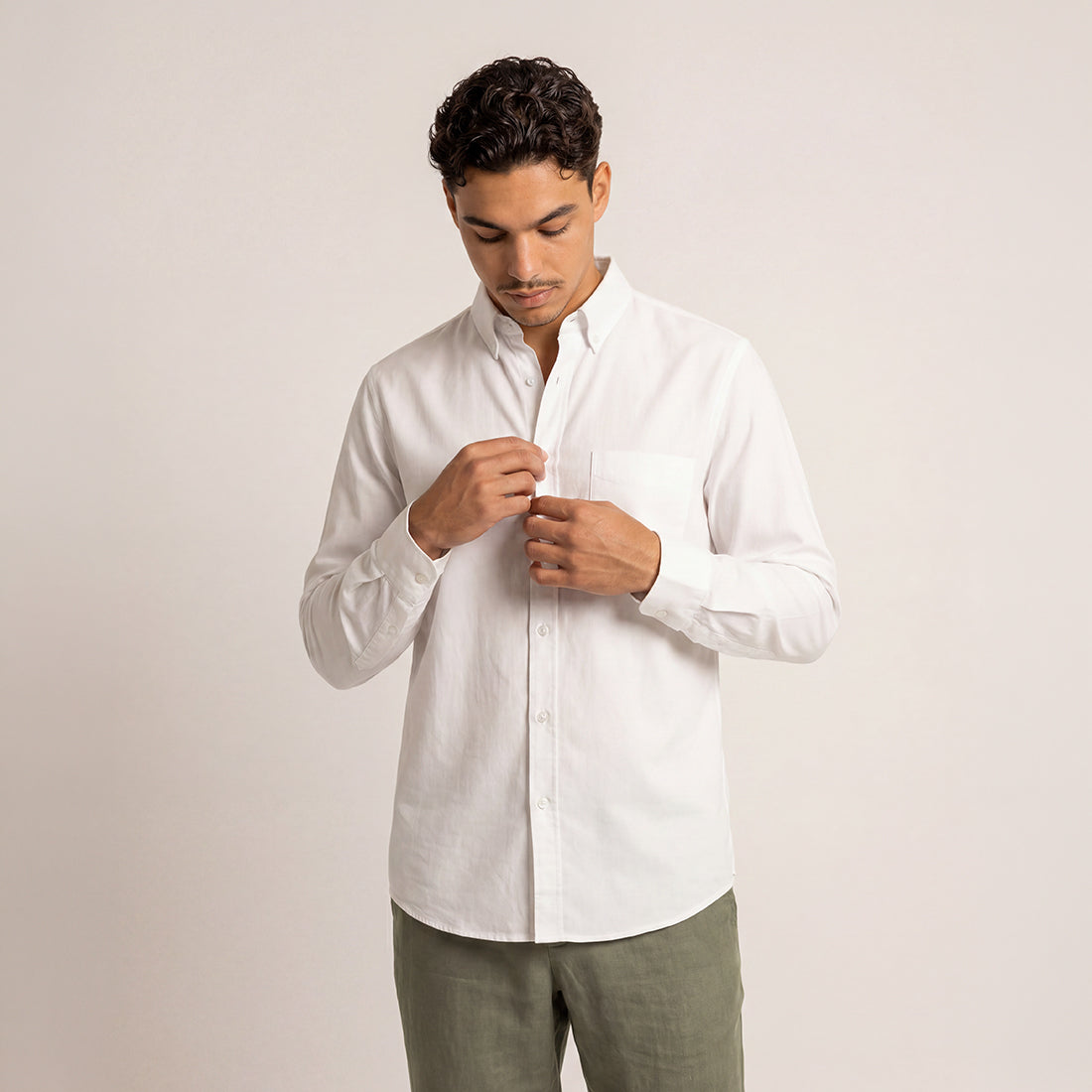 REGULAR FIT WHITE HANDWOVEN COTTON SHIRT
