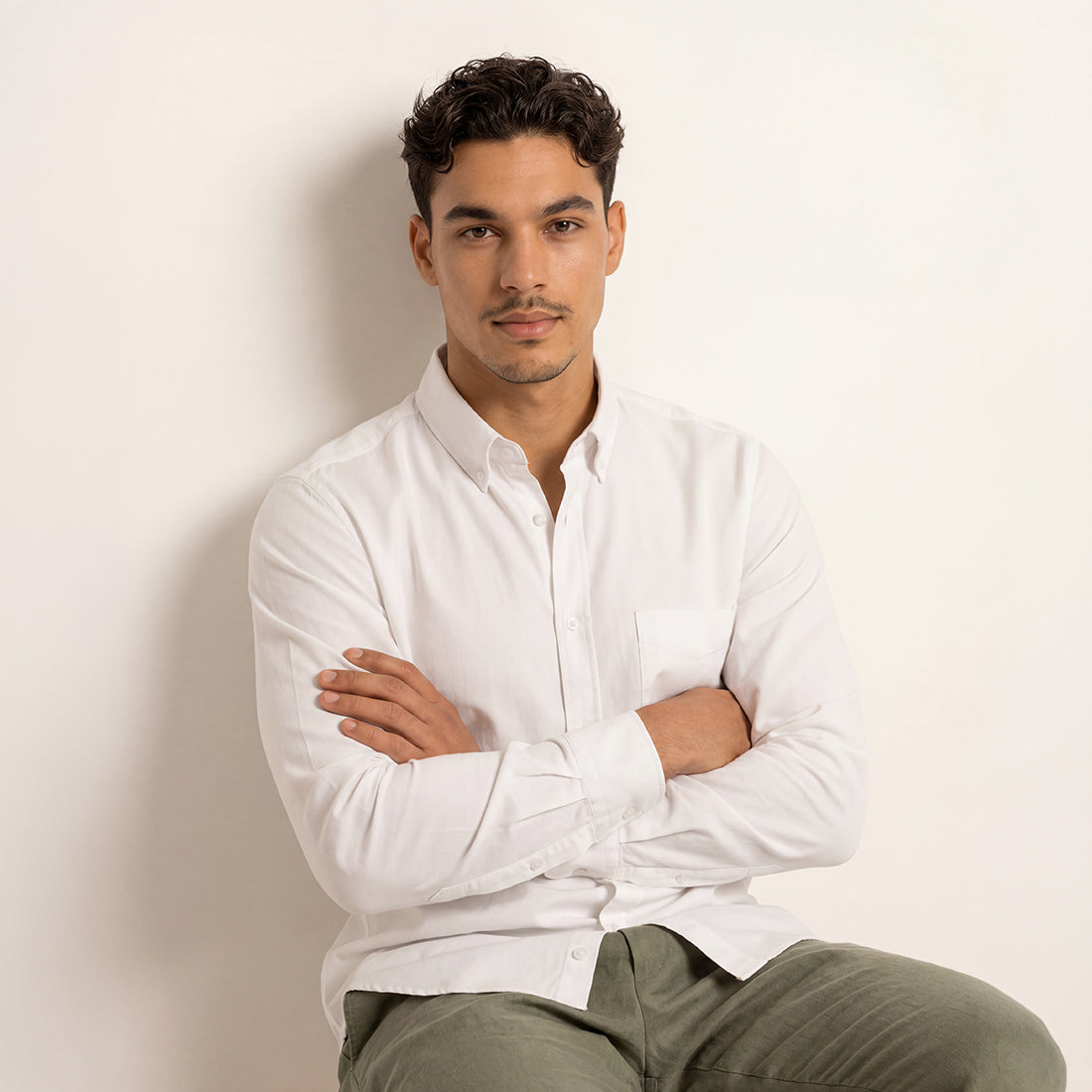 REGULAR FIT WHITE HANDWOVEN COTTON SHIRT