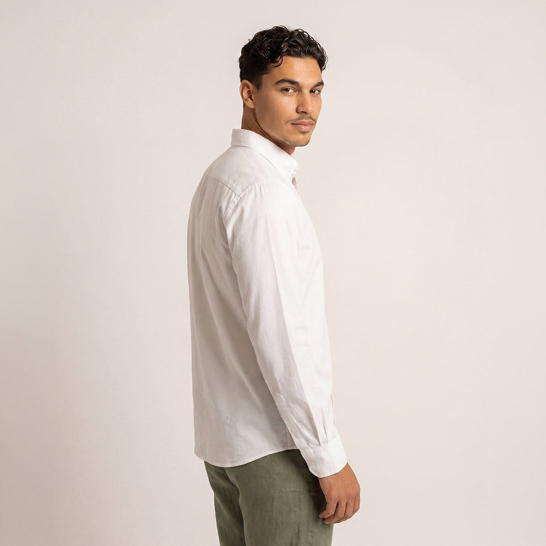 REGULAR FIT WHITE HANDWOVEN COTTON SHIRT