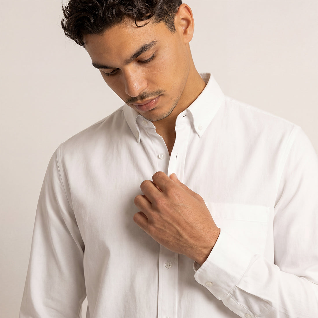 REGULAR FIT WHITE HANDWOVEN COTTON SHIRT