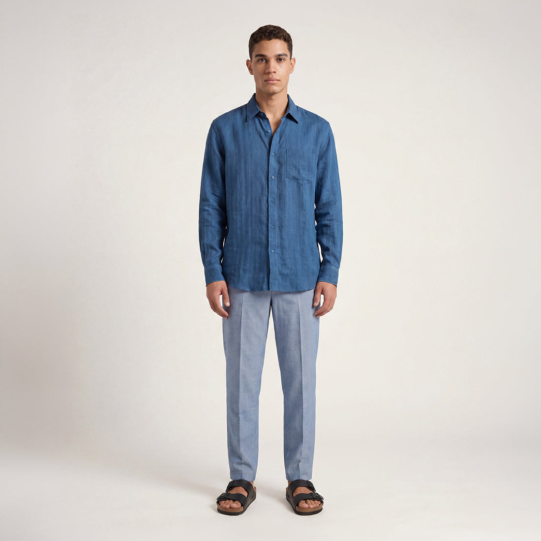 REGULAR FIT INDIGO LINEN SHIRT