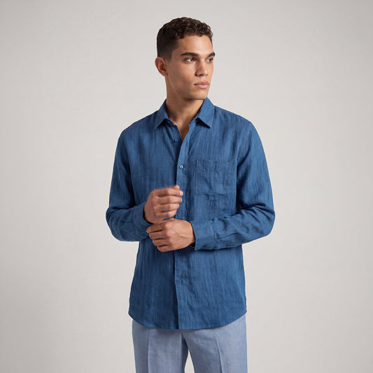 REGULAR FIT INDIGO LINEN SHIRT