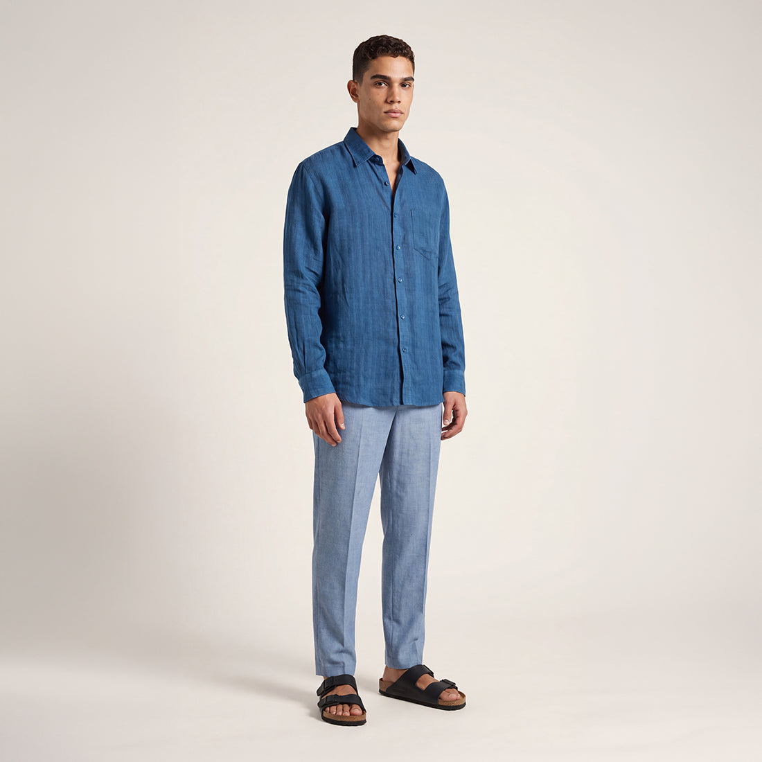 REGULAR FIT INDIGO LINEN SHIRT
