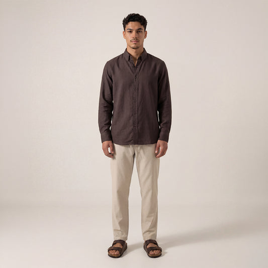 SLIM FIT DARK BROWN HANDWOVEN COTTON SHIRT
