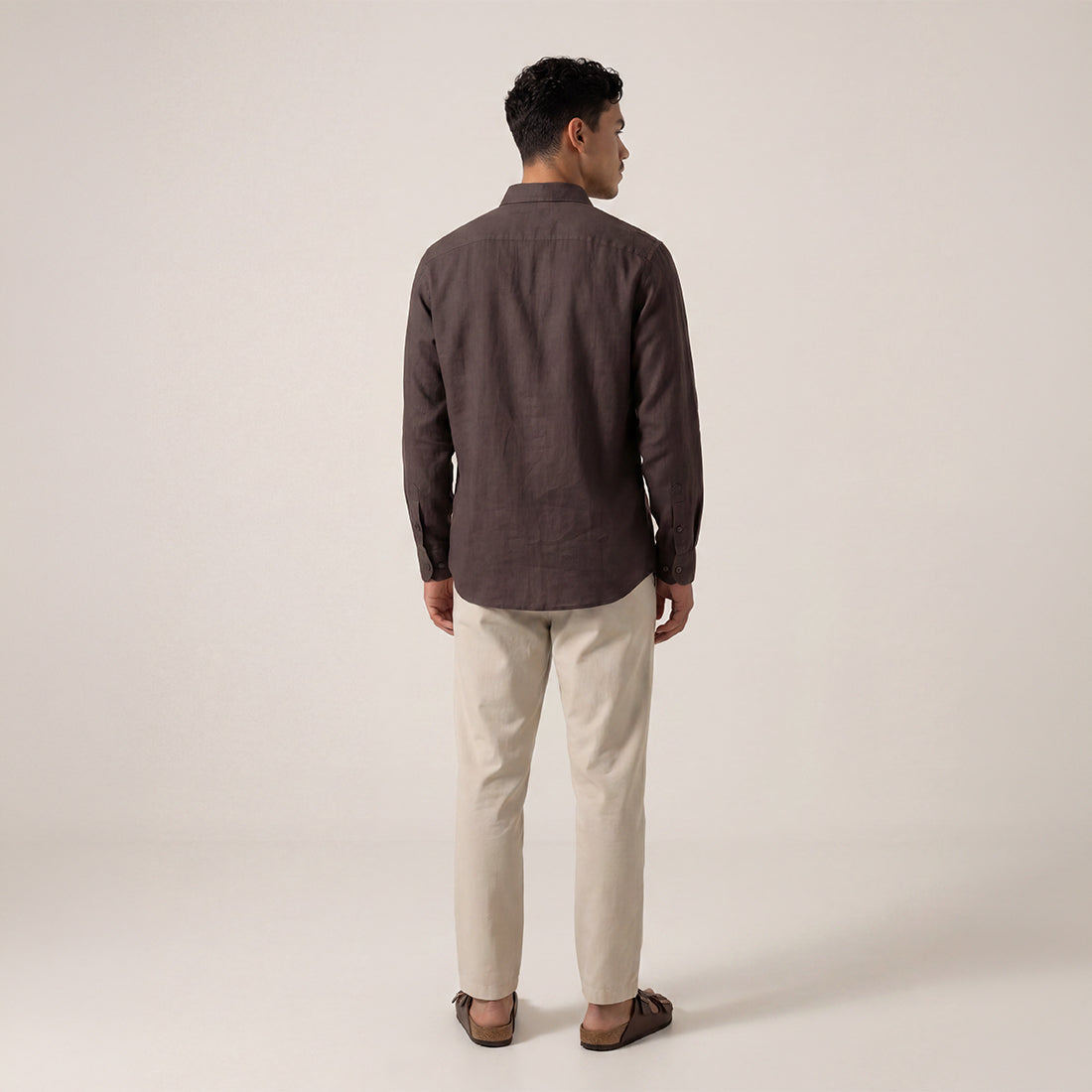 SLIM FIT DARK BROWN HANDWOVEN COTTON SHIRT