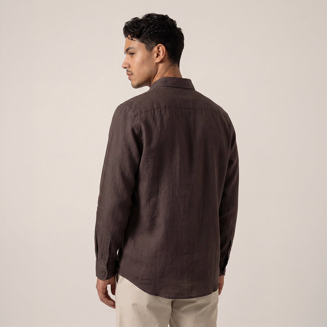 SLIM FIT DARK BROWN HANDWOVEN COTTON SHIRT